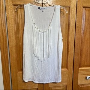 Jennifer Lopez white fringe tank. Size Large. Fringe on deep scoop neck.